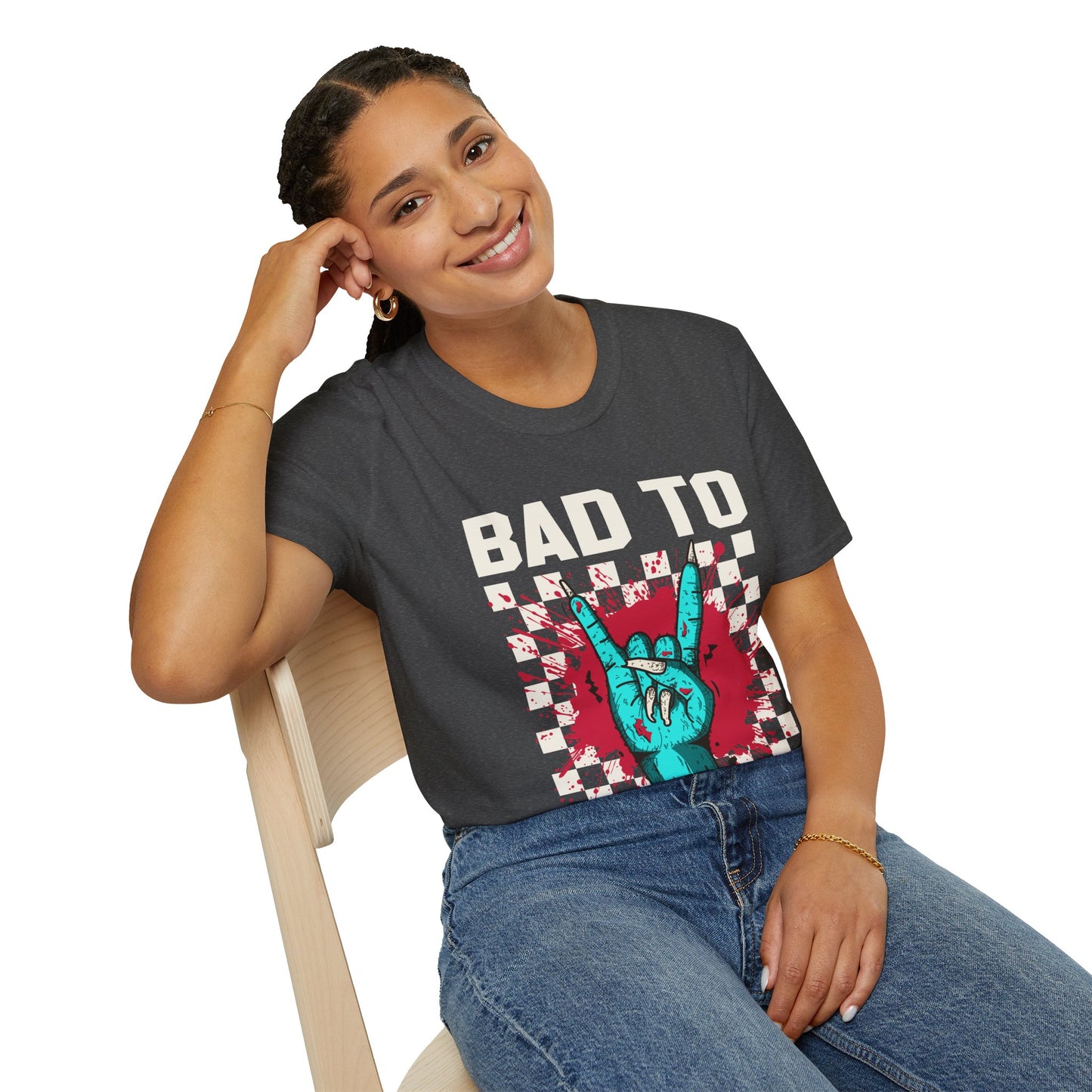 Bad to the Bone Rock On Zombie Unisex Softstyle T-Shirt