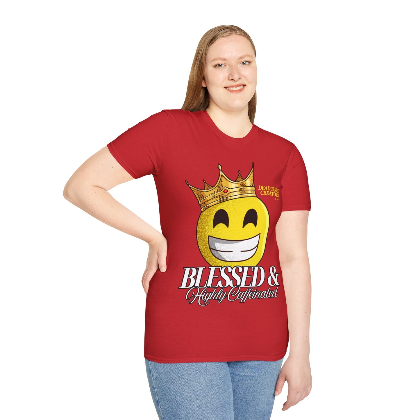 Blessed & Heavily Caffeinated Smiley Unisex Softstyle T-Shirt