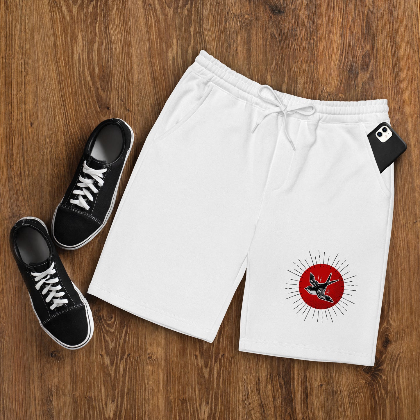 Red Sun Sparrow Men's fleece shorts