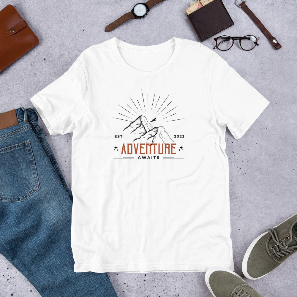 Adventure Awaits Mountain Peaks Unisex t-shirt