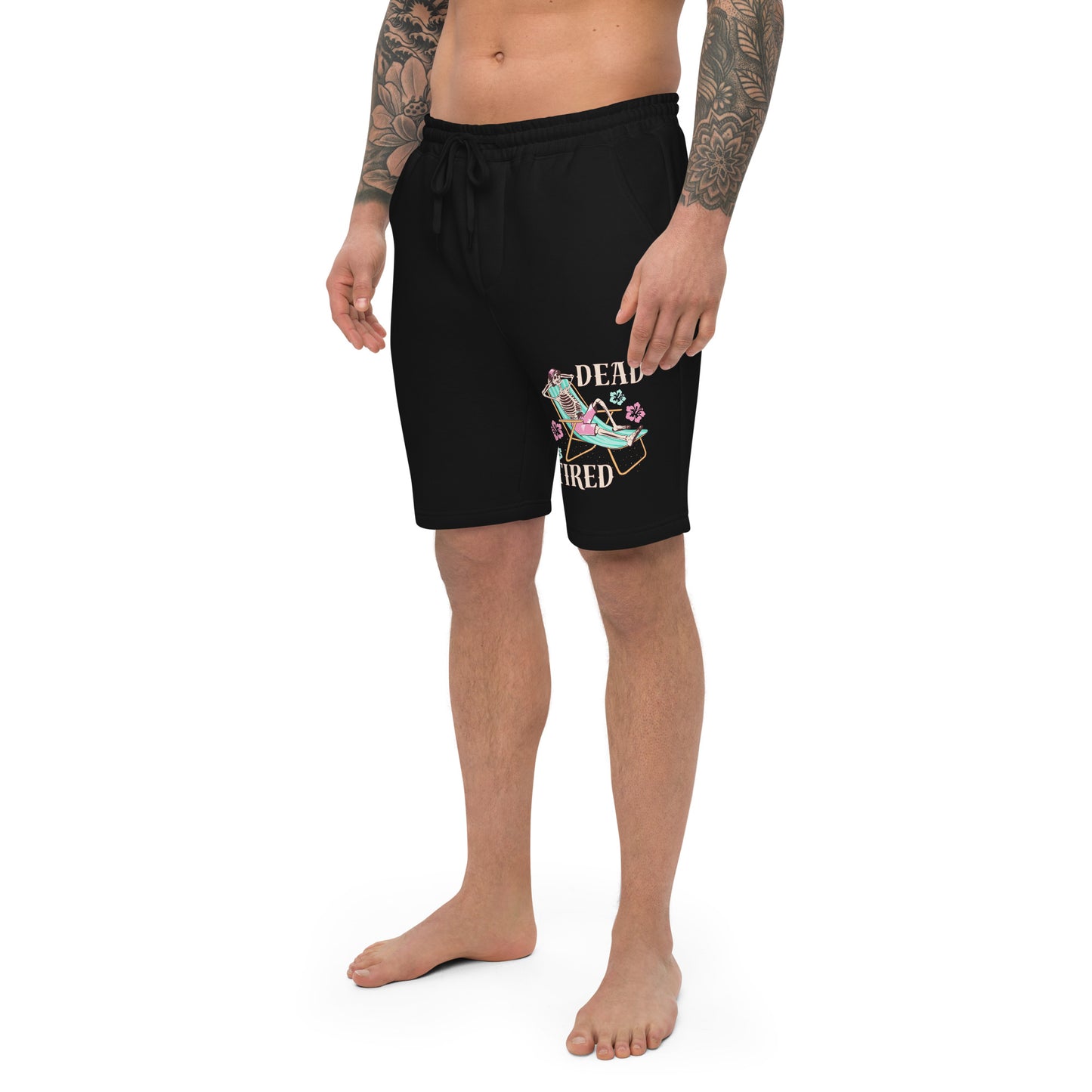 Dead Tired skeleton lounging around Men's fleece shorts