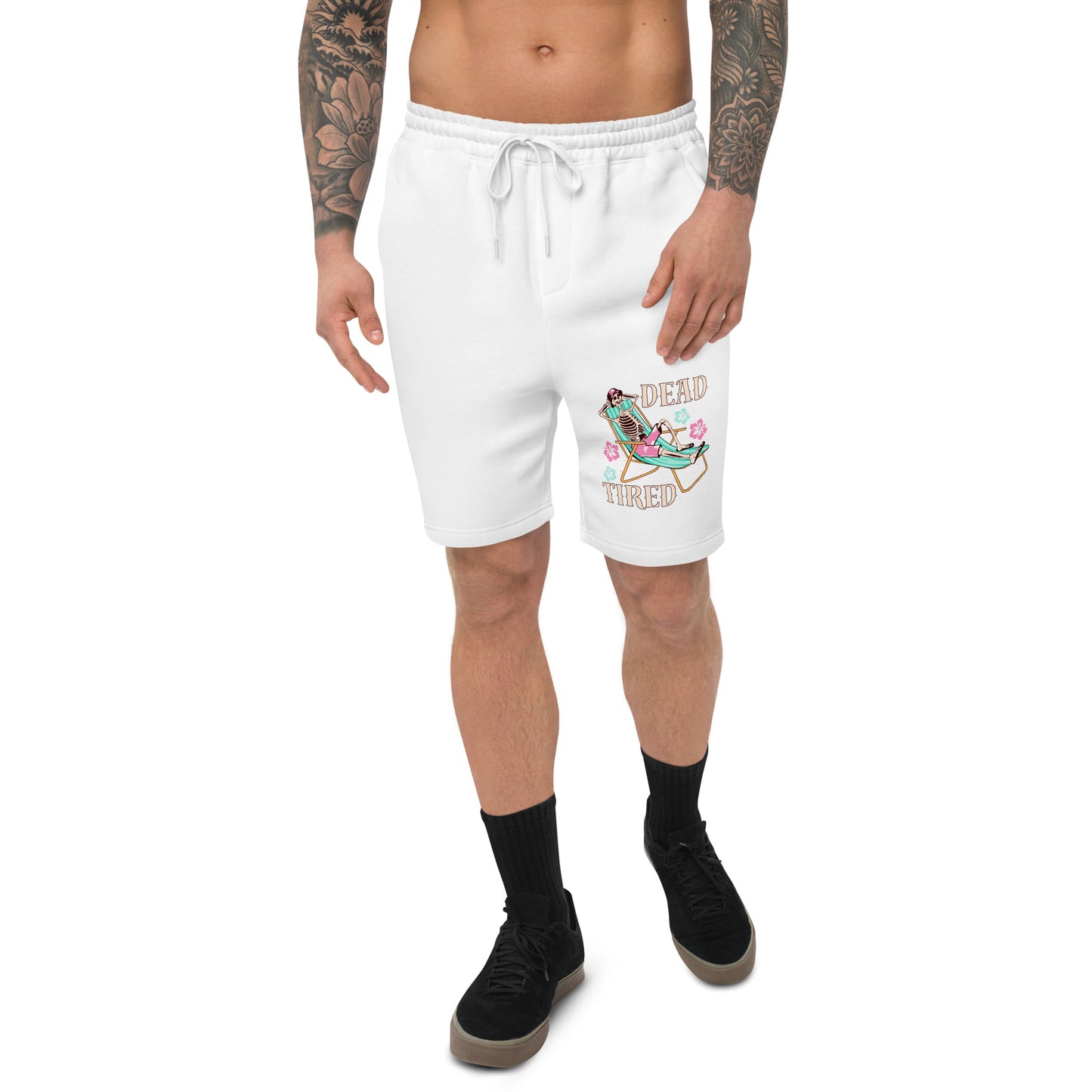 Dead Tired skeleton lounging around Men's fleece shorts