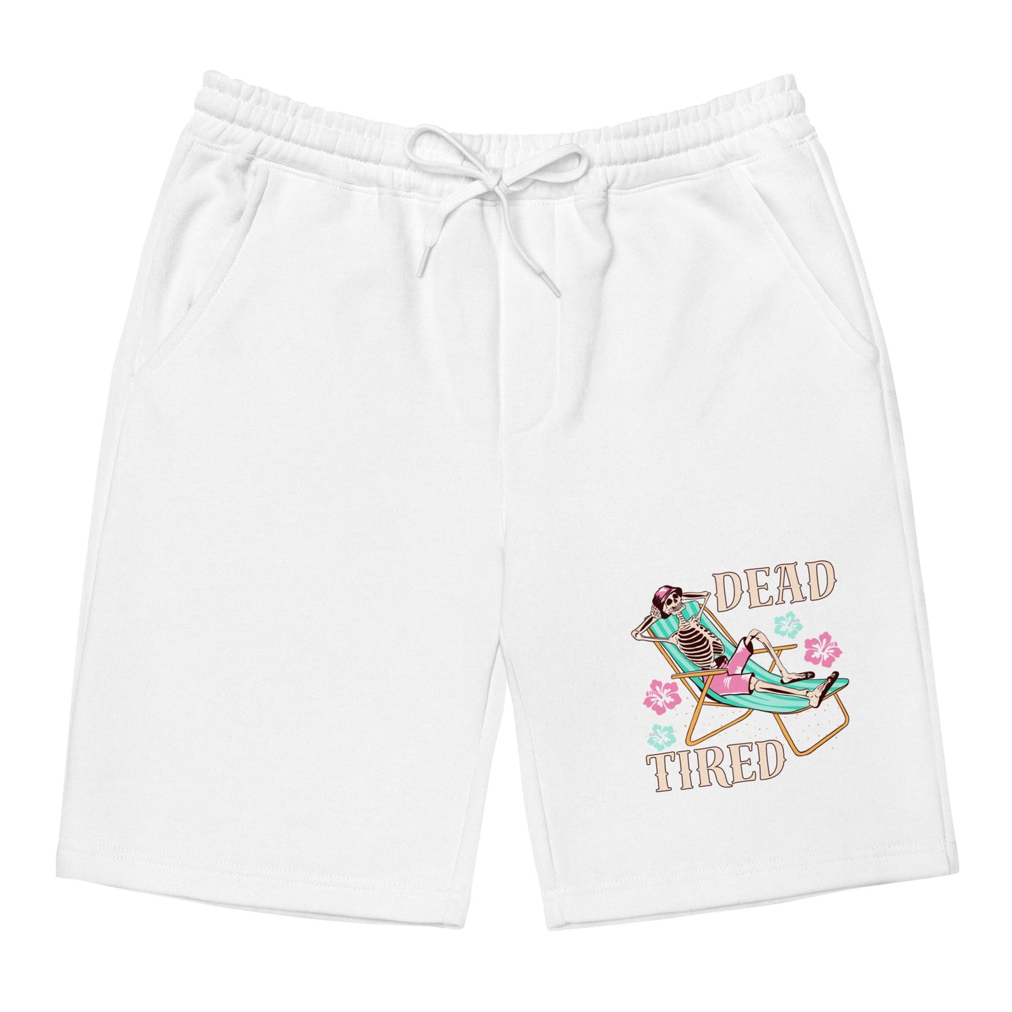 Dead Tired skeleton lounging around Men's fleece shorts