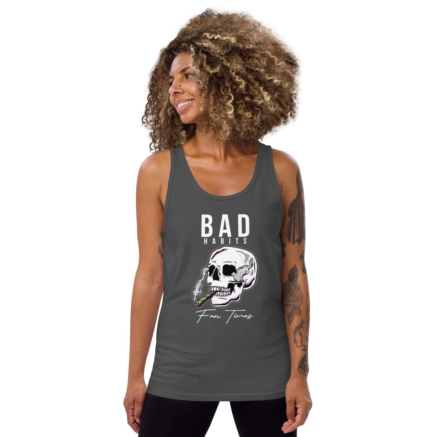 BAD Habits. FUN Times. Smoking skull Unisex Tank Top