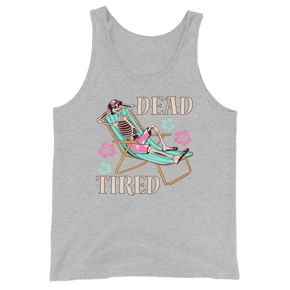 Dead Tired skeleton lounging around Unisex Tank Top