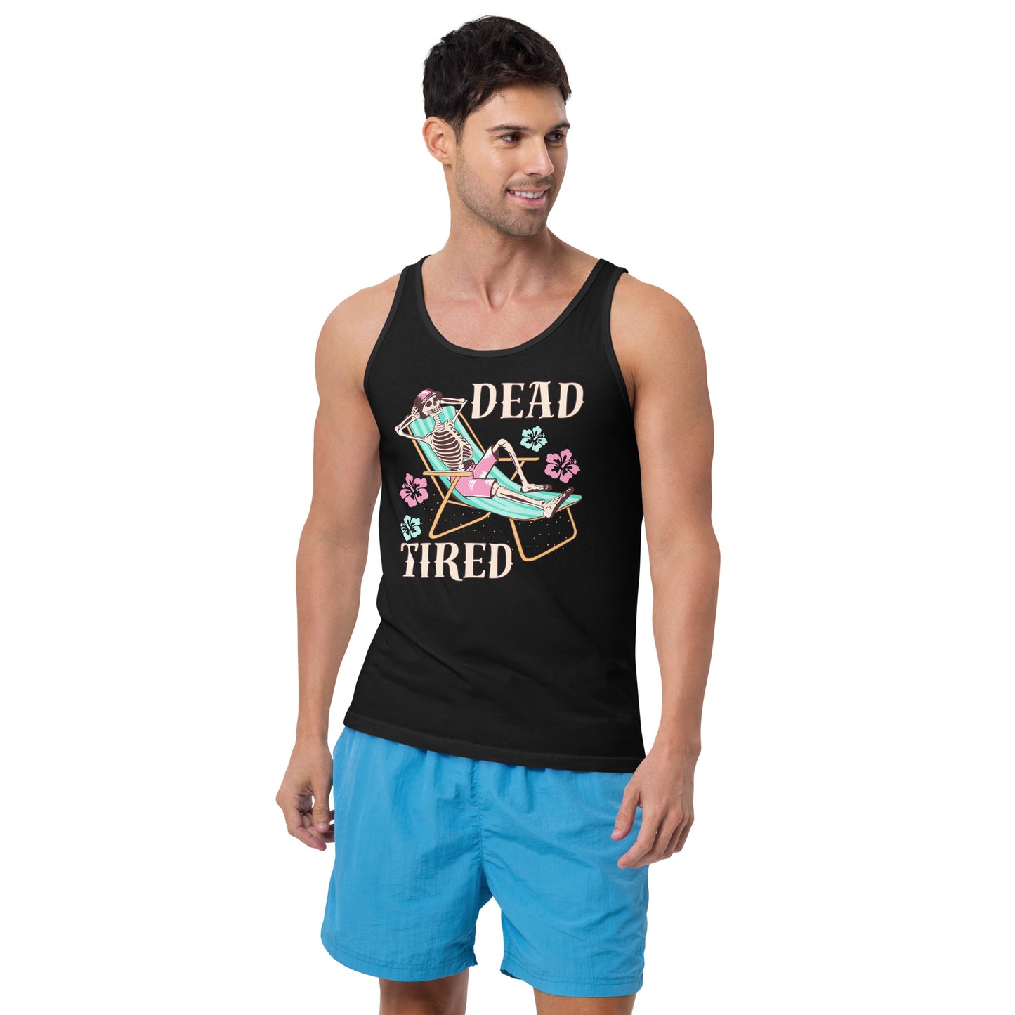 Dead Tired skeleton lounging around Unisex Tank Top