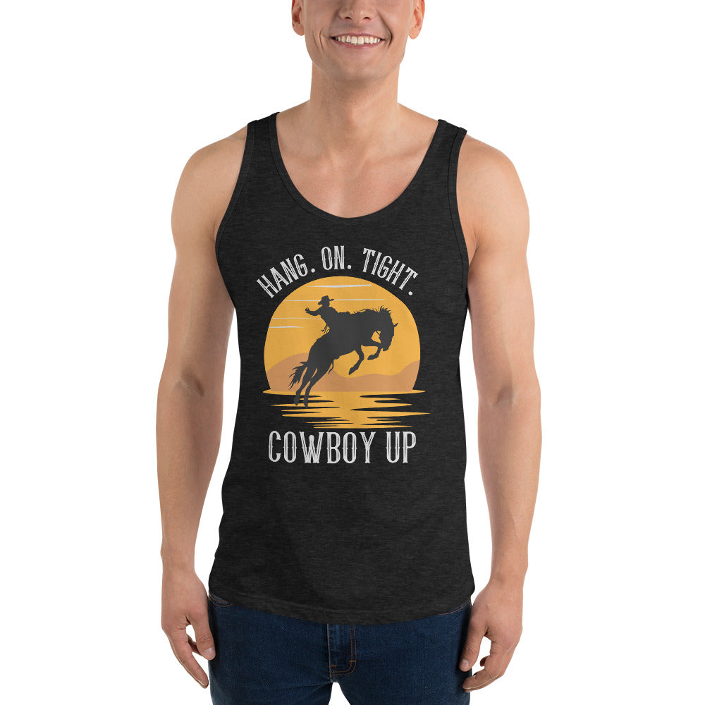 Hang on tight. Cowboy Up Unisex Tank Top