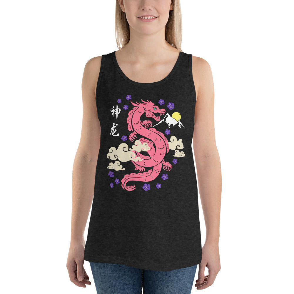 Traditional Dragon Cherry Blossoms Unisex Tank Top