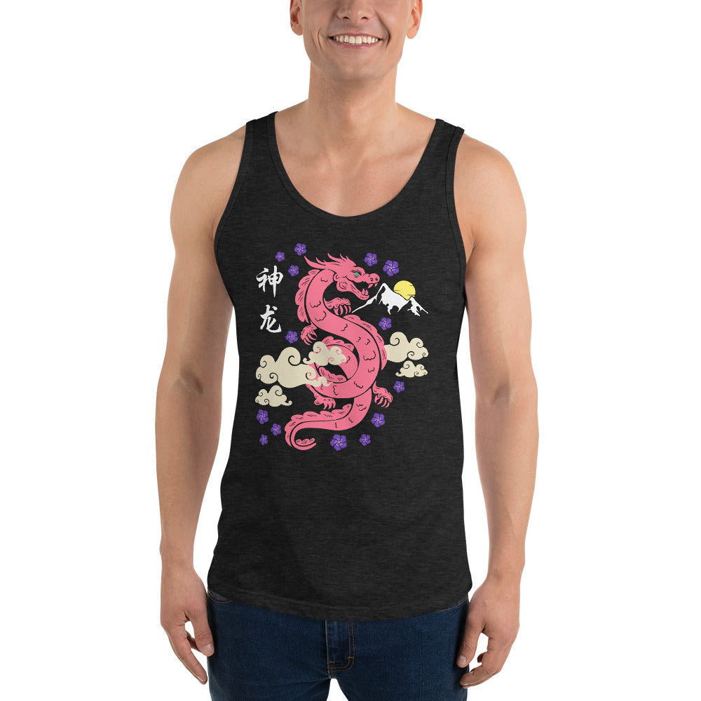 Traditional Dragon Cherry Blossoms Unisex Tank Top