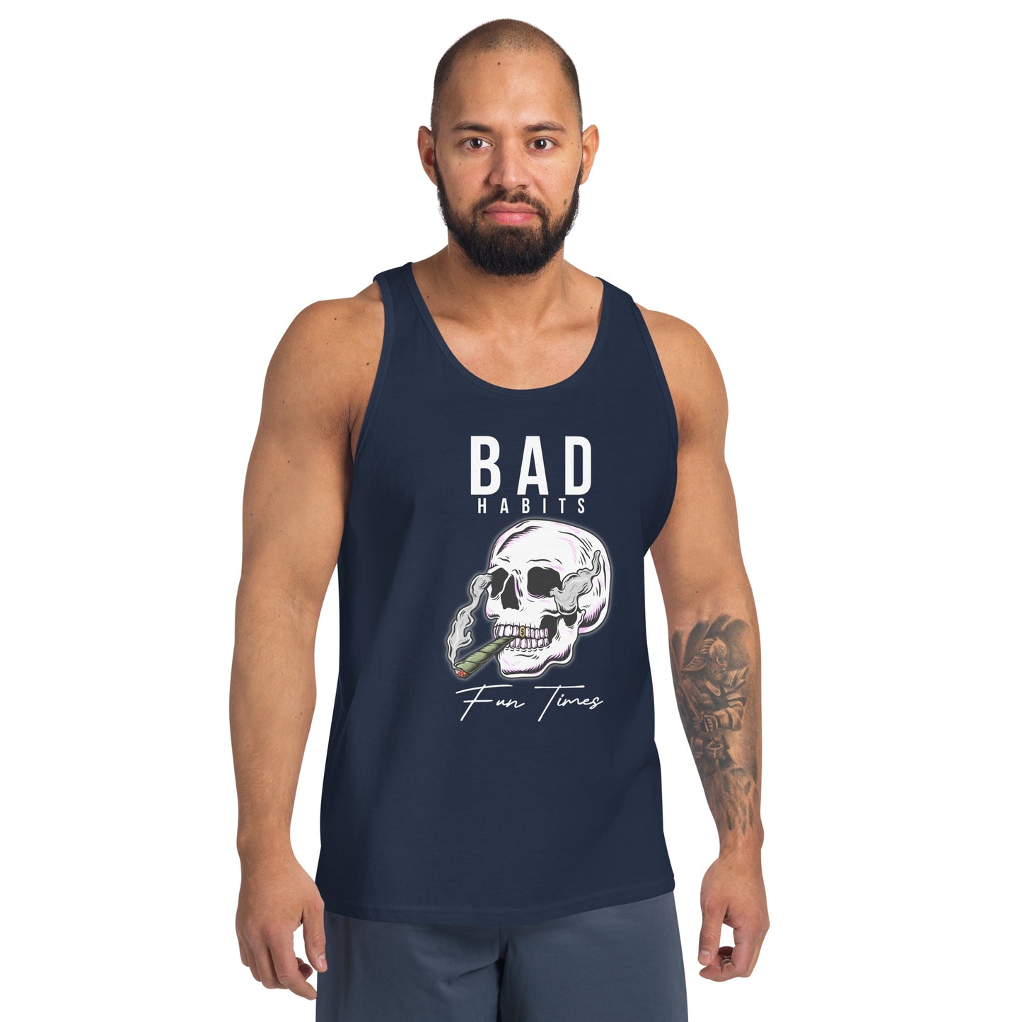 BAD Habits. FUN Times. Smoking skull Unisex Tank Top