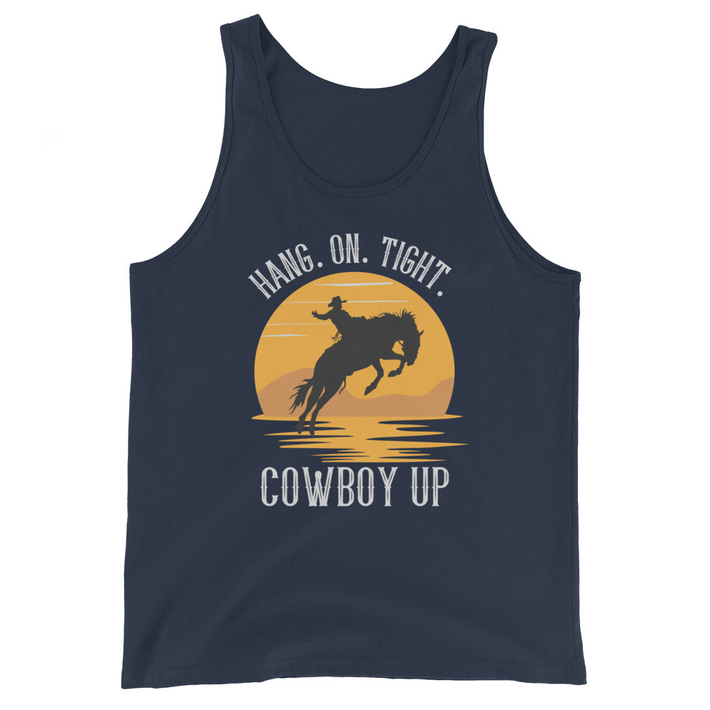 Hang on tight. Cowboy Up Unisex Tank Top