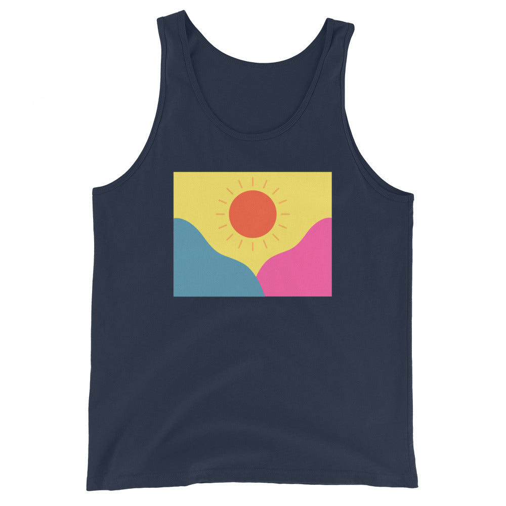 Abstract sun above mountains Unisex Tank Top