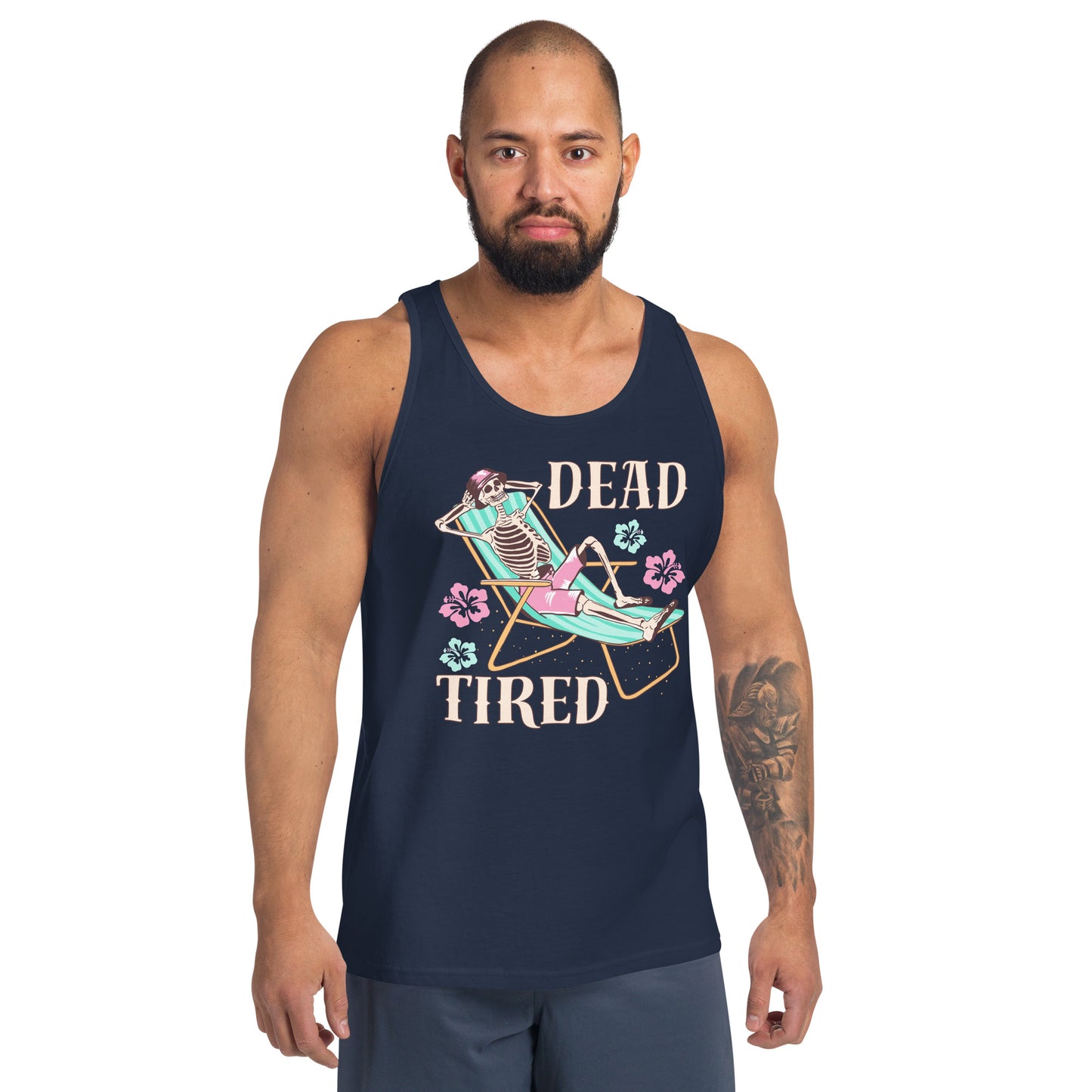 Dead Tired skeleton lounging around Unisex Tank Top
