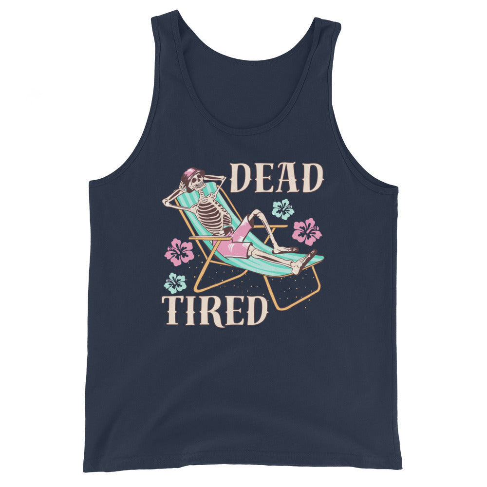 Dead Tired skeleton lounging around Unisex Tank Top