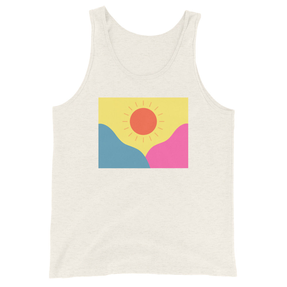Abstract sun above mountains Unisex Tank Top