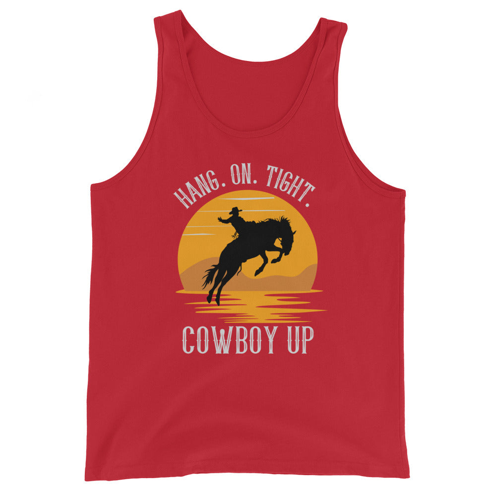 Hang on tight. Cowboy Up Unisex Tank Top