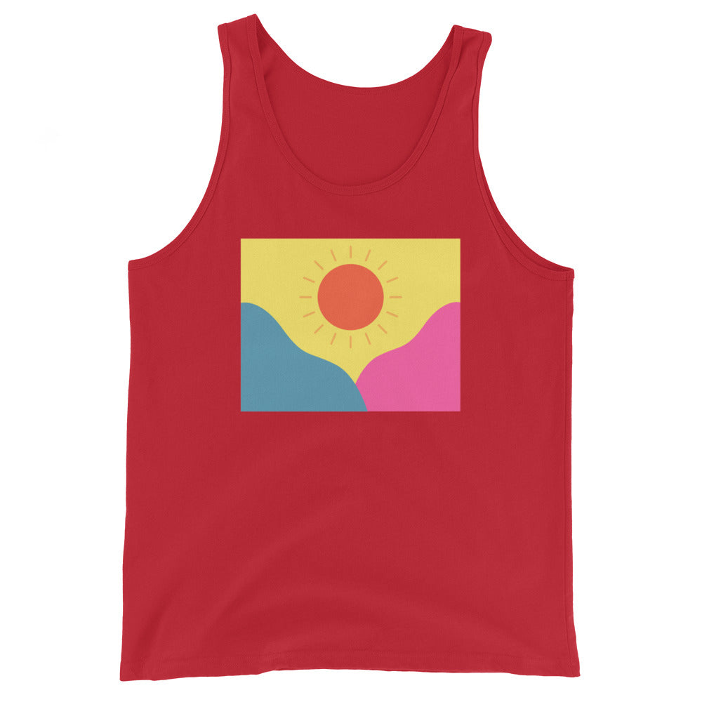 Abstract sun above mountains Unisex Tank Top