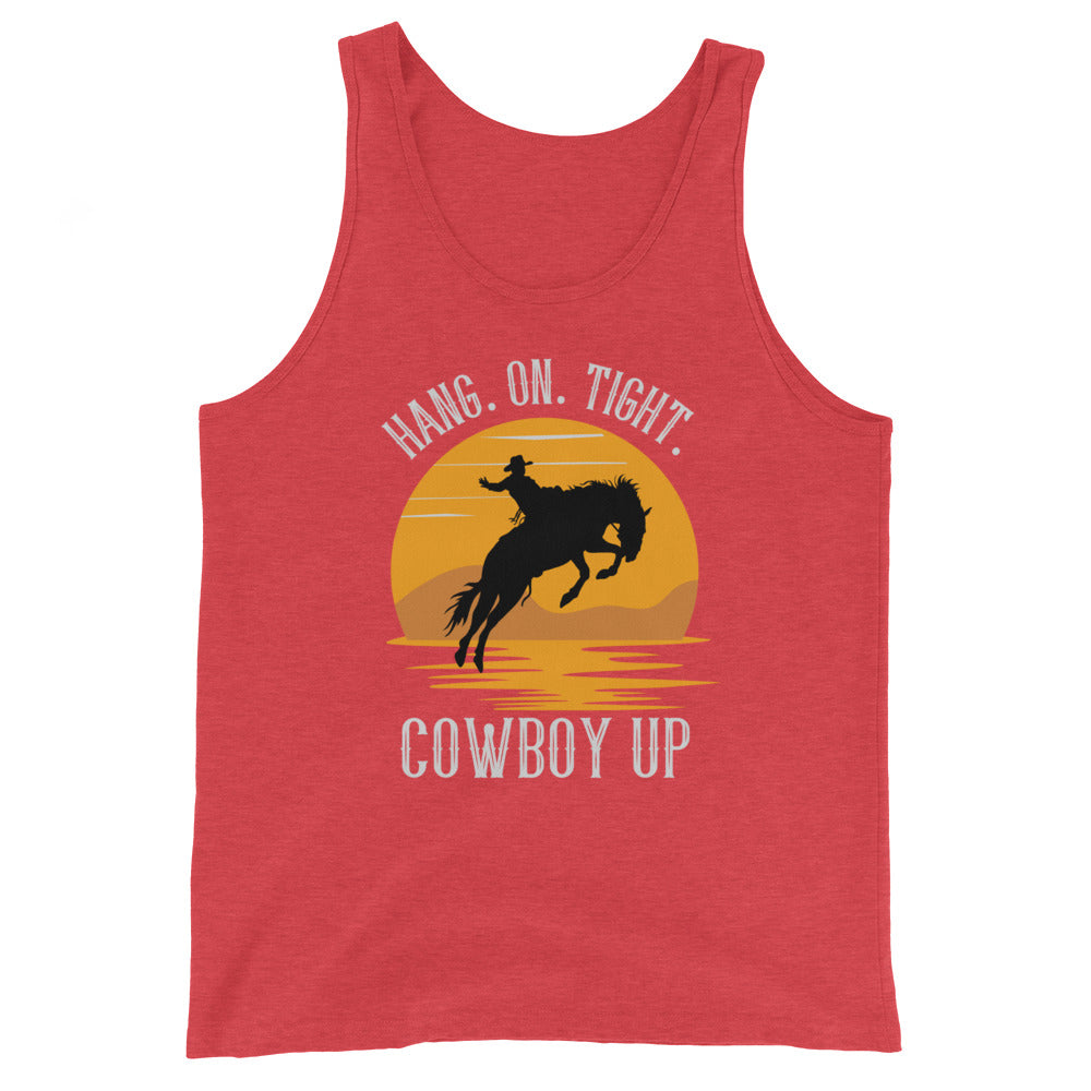 Hang on tight. Cowboy Up Unisex Tank Top