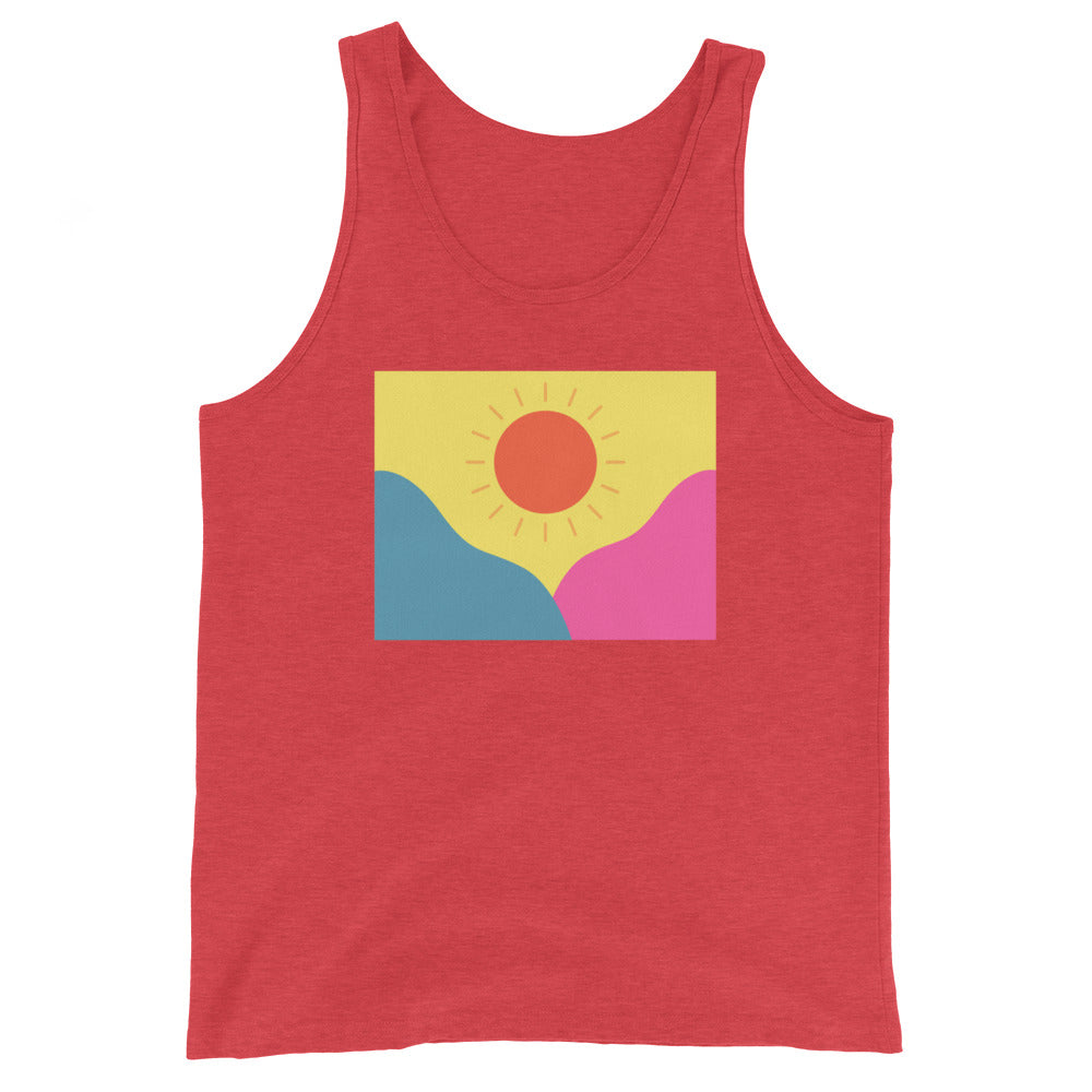 Abstract sun above mountains Unisex Tank Top