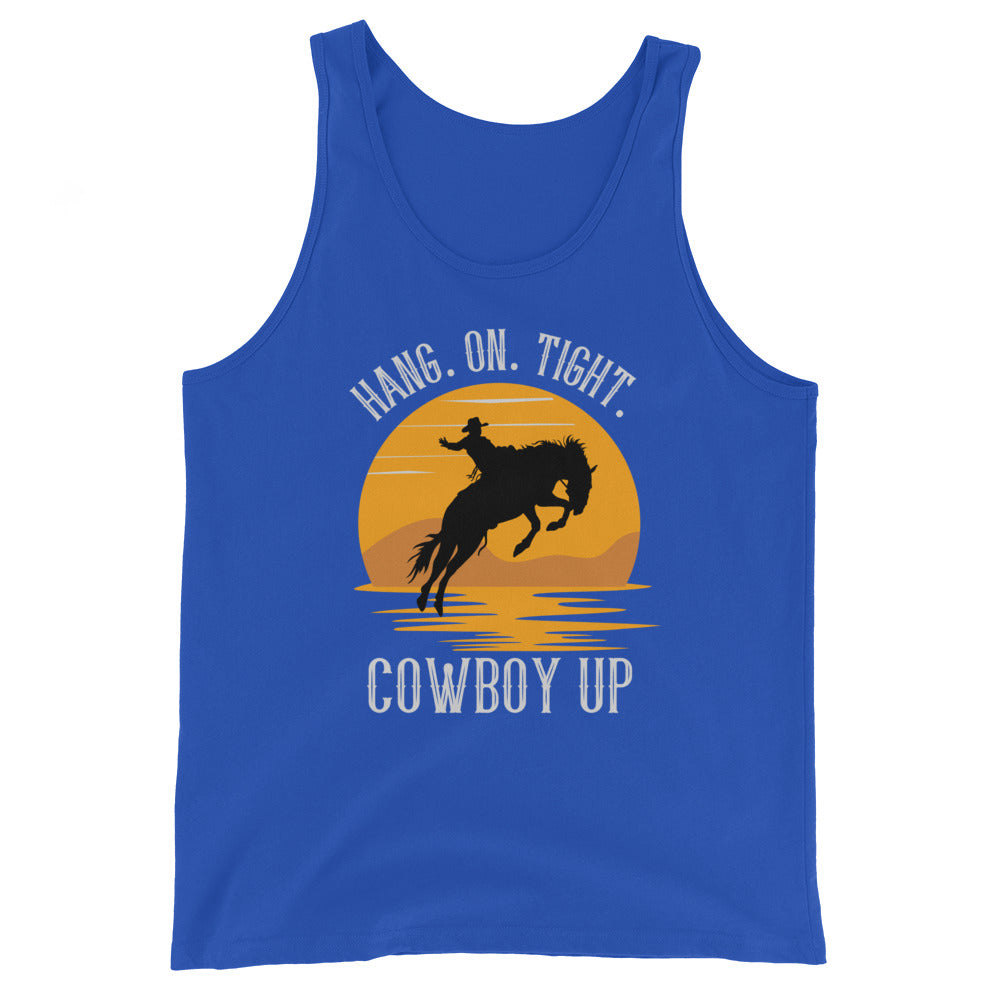 Hang on tight. Cowboy Up Unisex Tank Top
