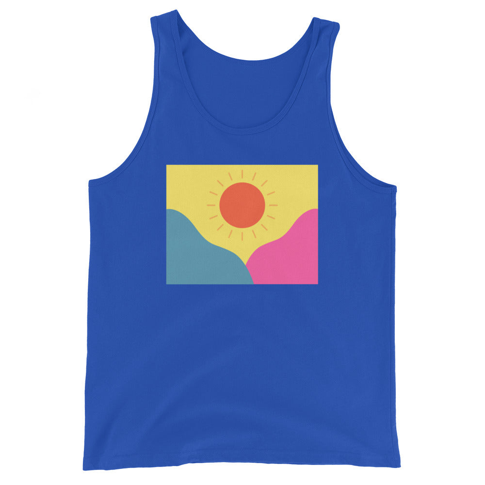 Abstract sun above mountains Unisex Tank Top