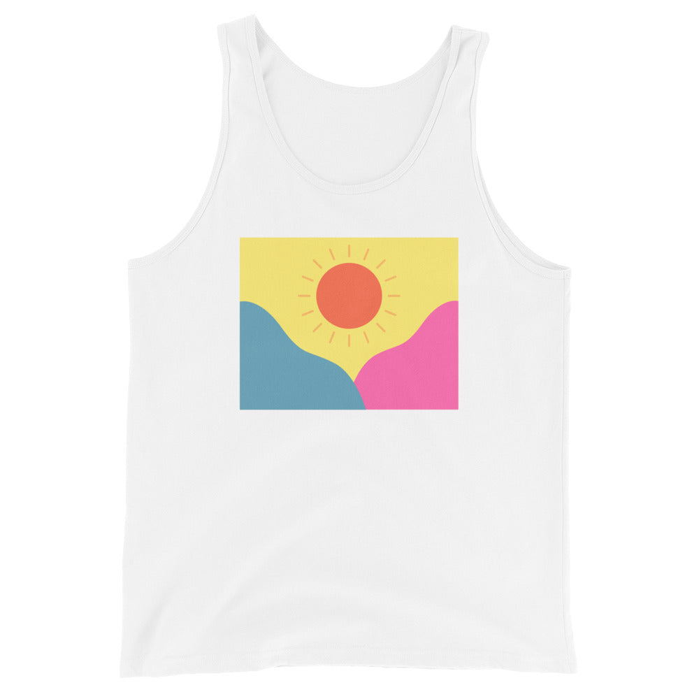 Abstract sun above mountains Unisex Tank Top