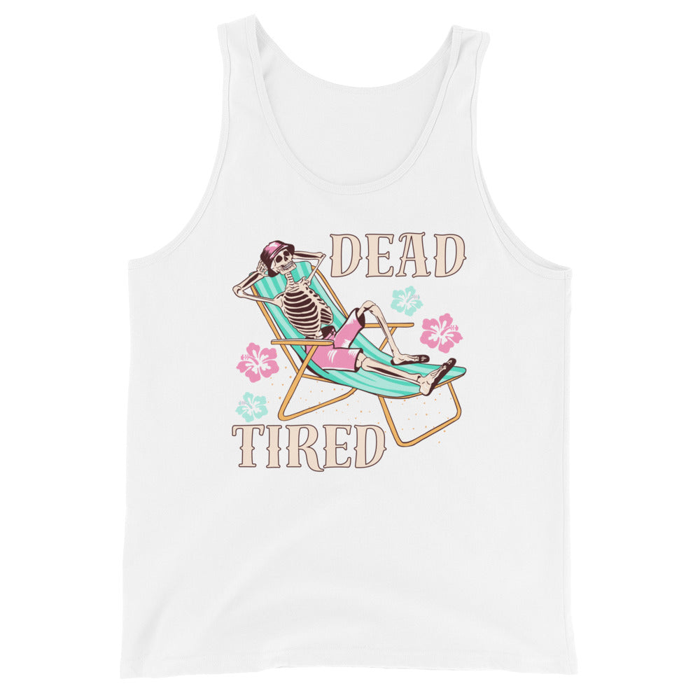 Dead Tired skeleton lounging around Unisex Tank Top