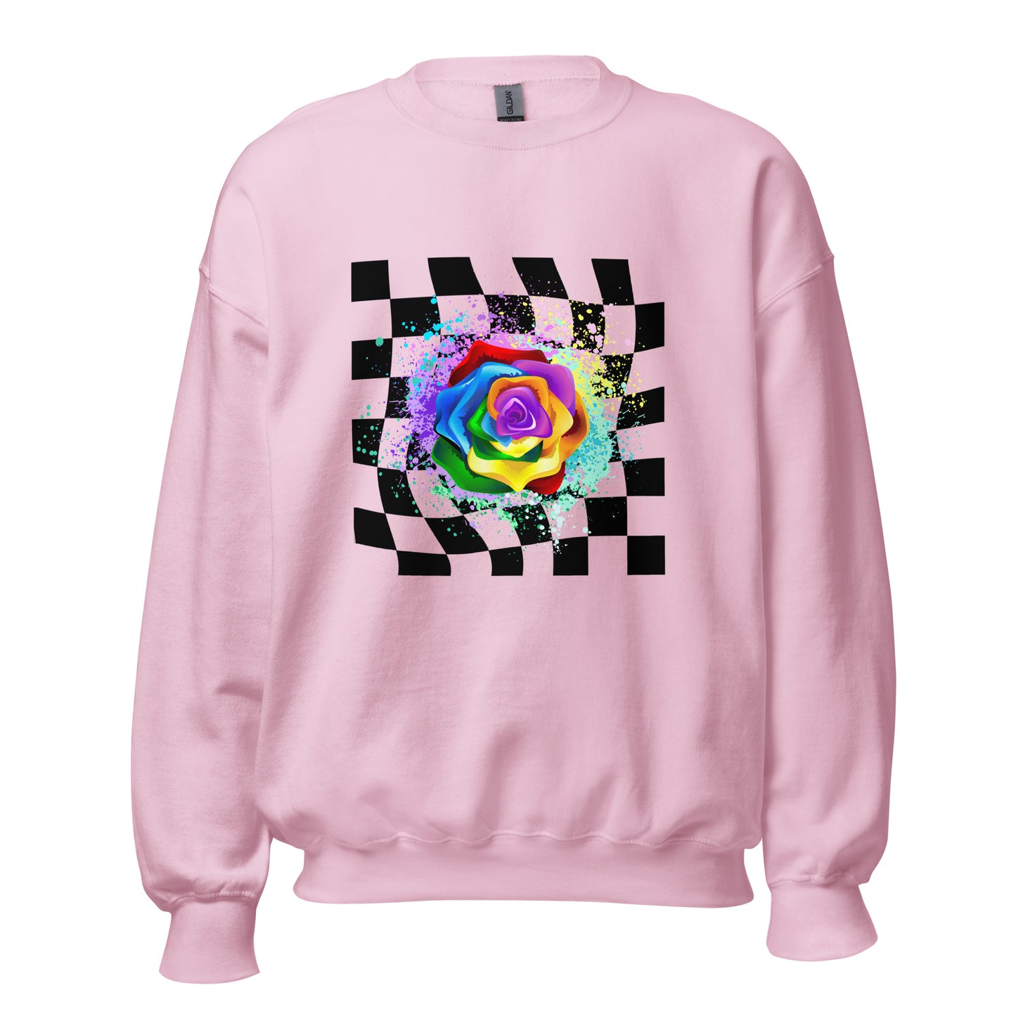 Checkered Paint Splatter Rose Unisex Sweatshirt