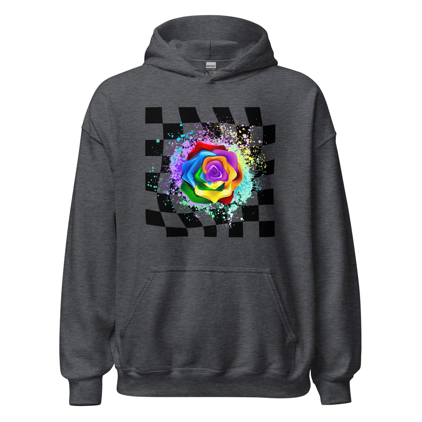 Checkered Paint Splatter Rose Unisex Hoodie