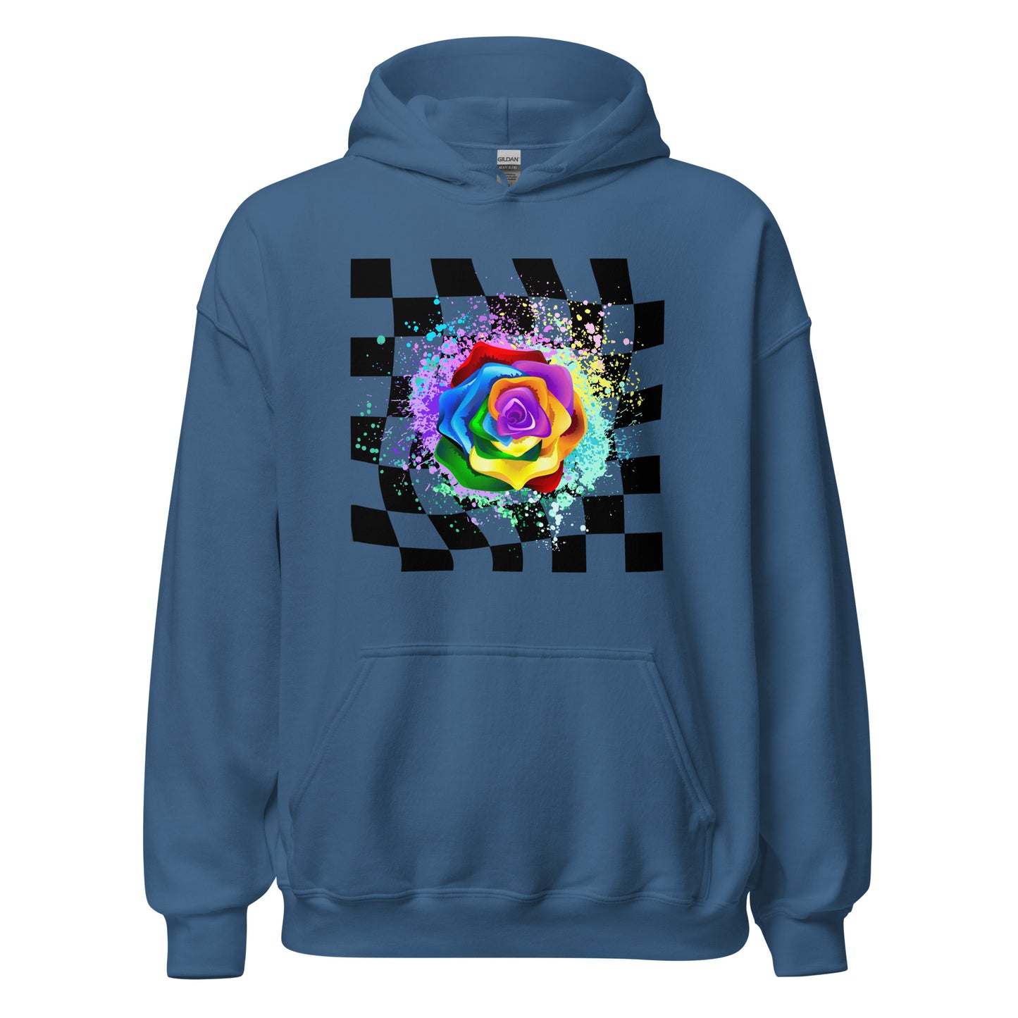 Checkered Paint Splatter Rose Unisex Hoodie