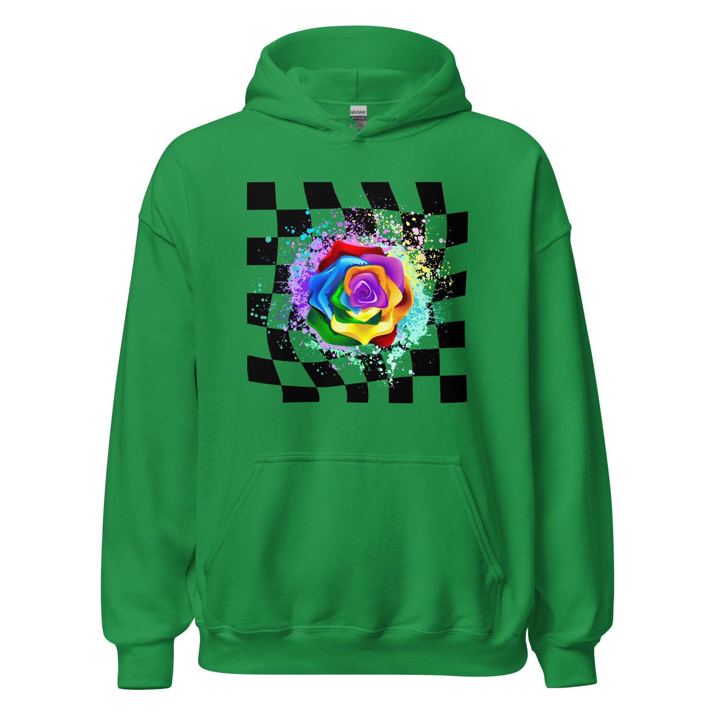Checkered Paint Splatter Rose Unisex Hoodie