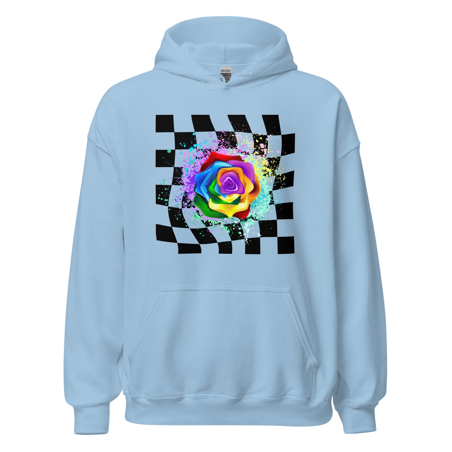 Checkered Paint Splatter Rose Unisex Hoodie