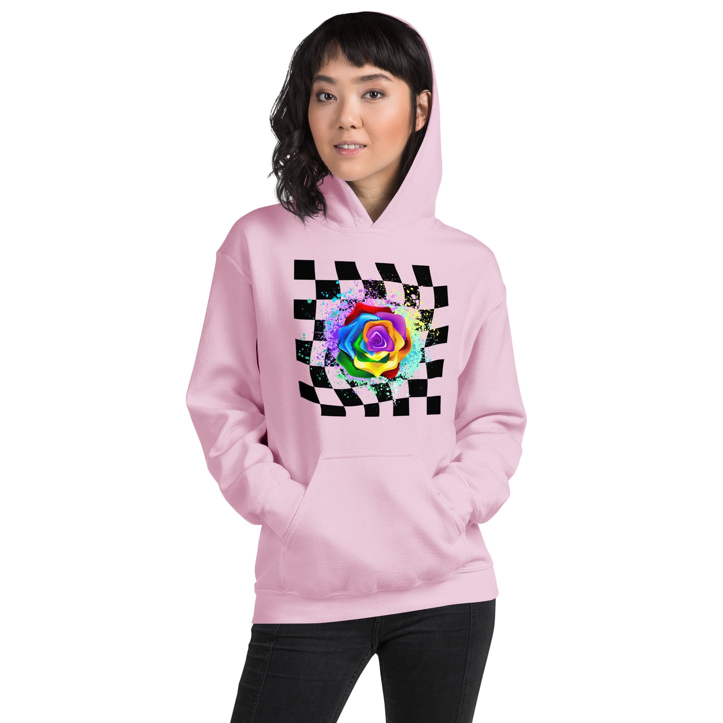 Checkered Paint Splatter Rose Unisex Hoodie