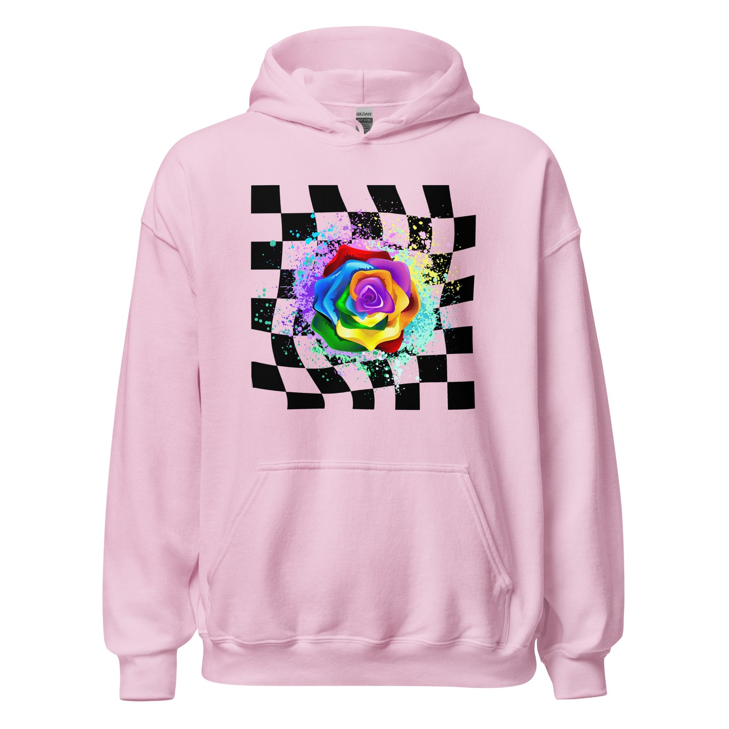 Checkered Paint Splatter Rose Unisex Hoodie