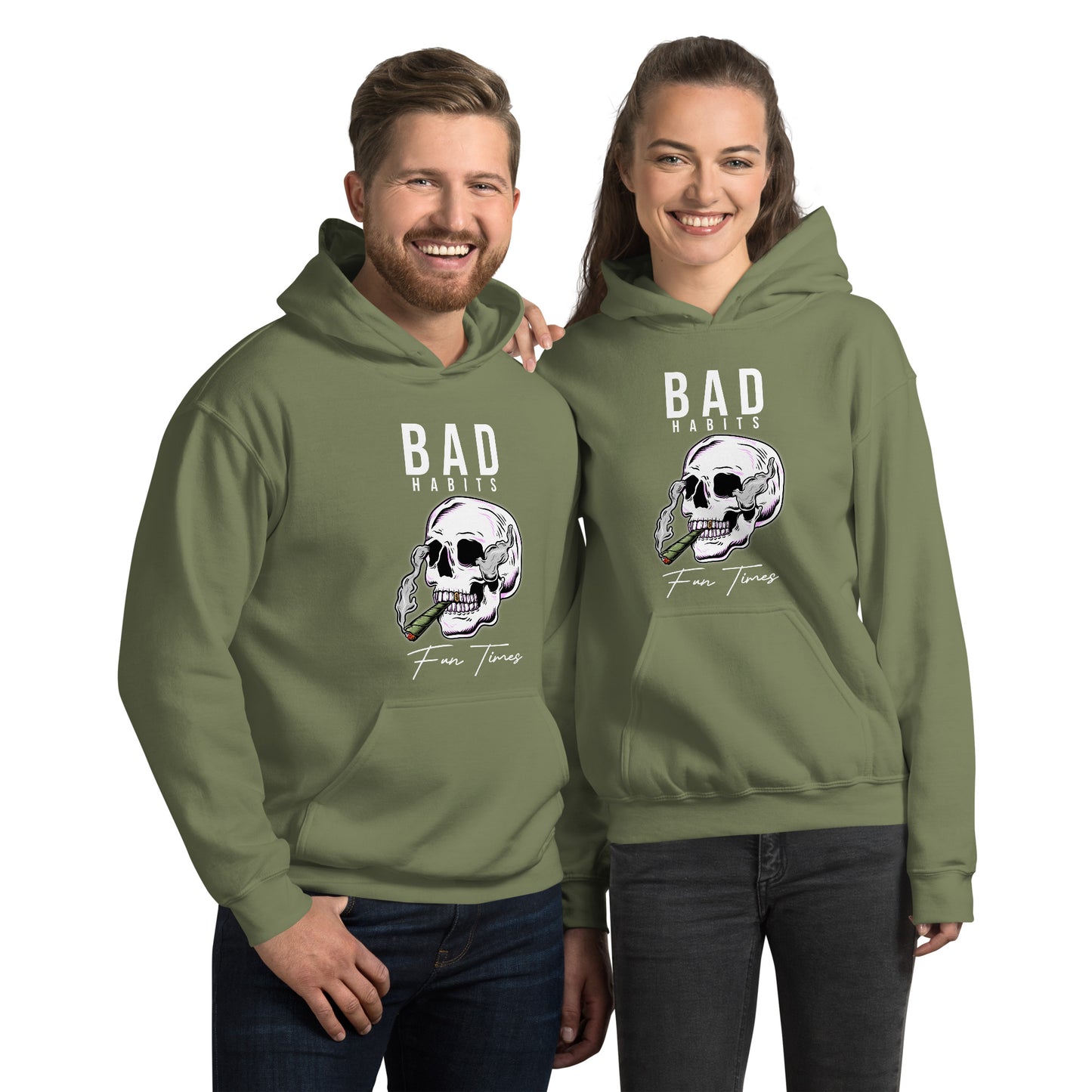 BAD Habits. FUN Times. Smoking Skull Unisex Hoodie