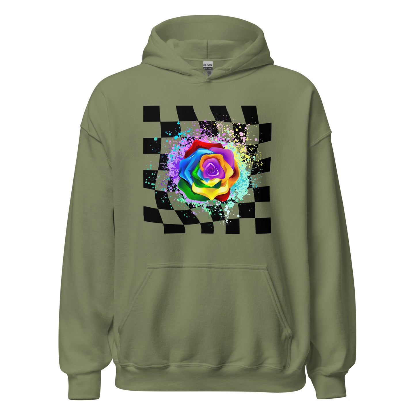 Checkered Paint Splatter Rose Unisex Hoodie