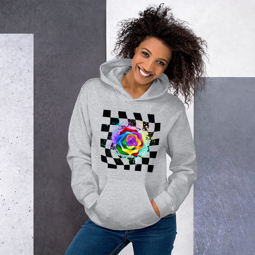 Checkered Paint Splatter Rose Unisex Hoodie