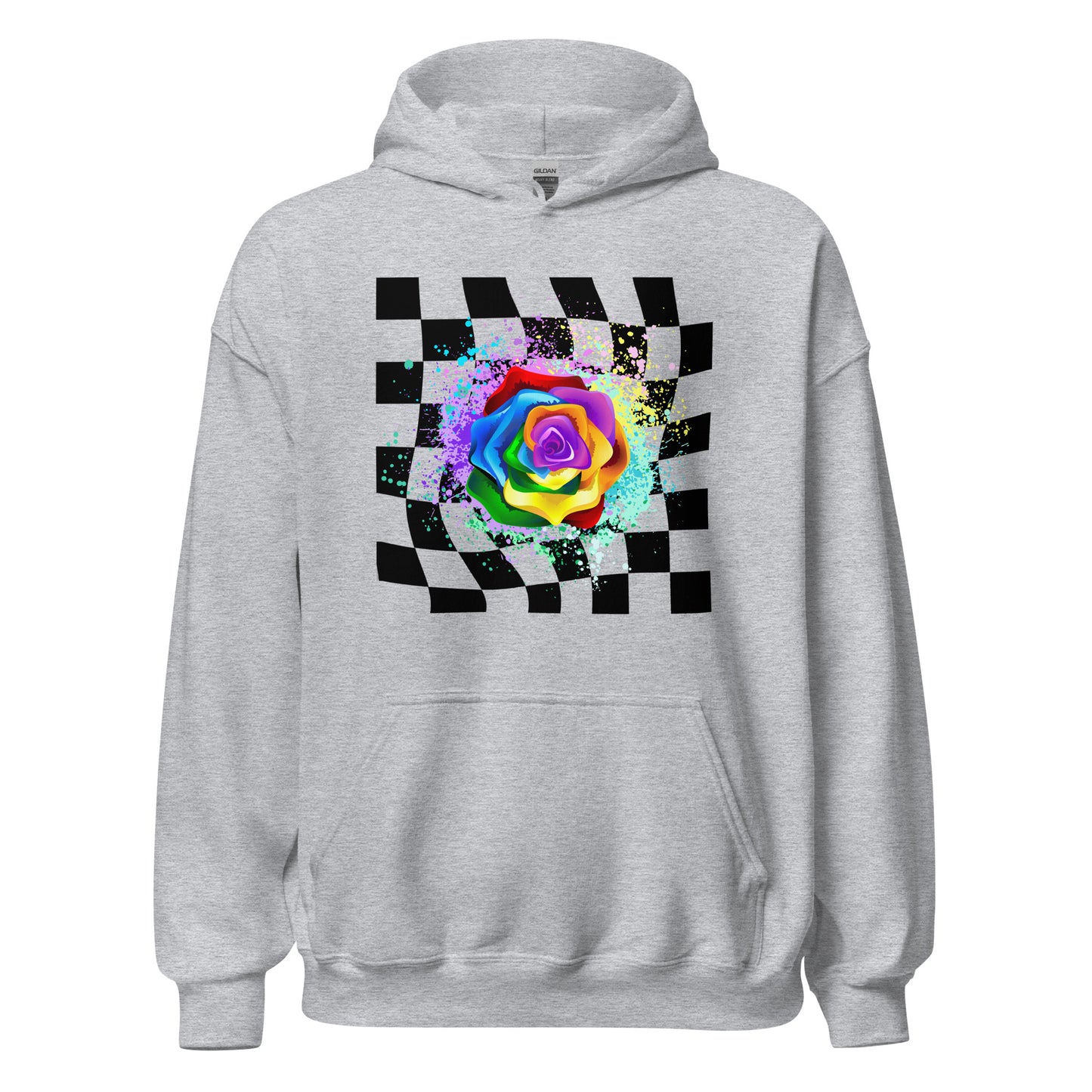 Checkered Paint Splatter Rose Unisex Hoodie