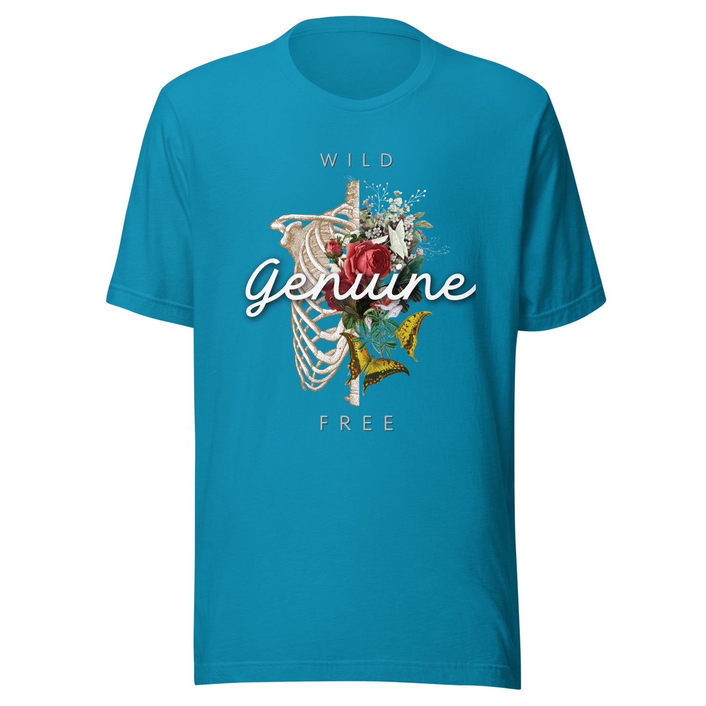Wild, Free, GENUINE - Floral skeleton illustration Unisex t-shirt