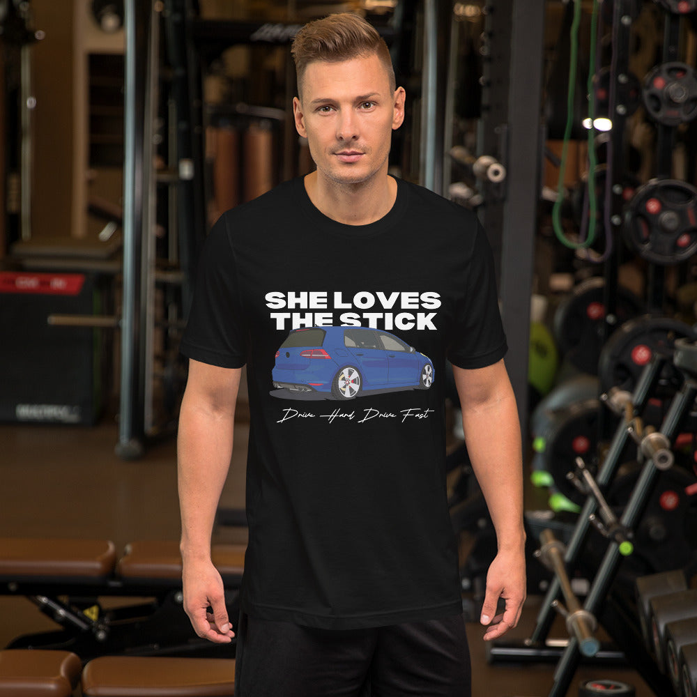 SHE LOVES THE STICK shift Unisex t-shirt