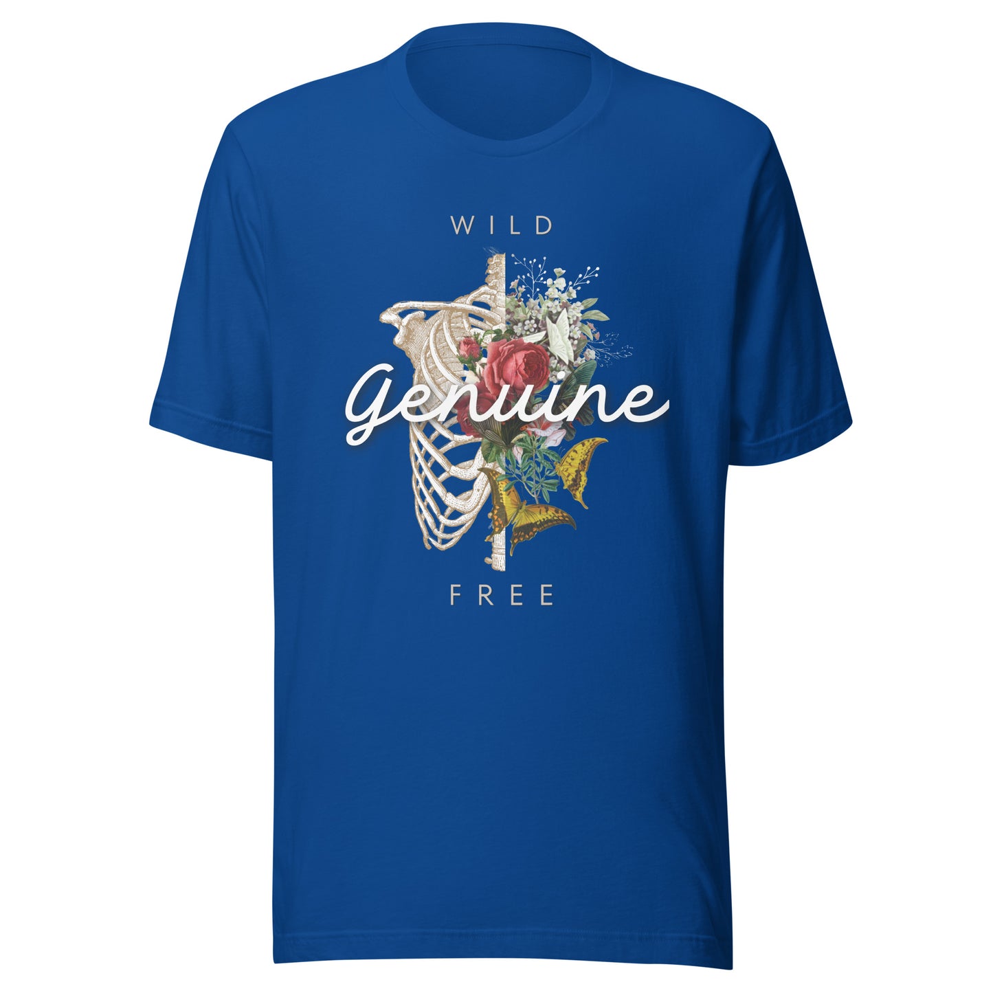 Wild, Free, GENUINE - Floral skeleton illustration Unisex t-shirt