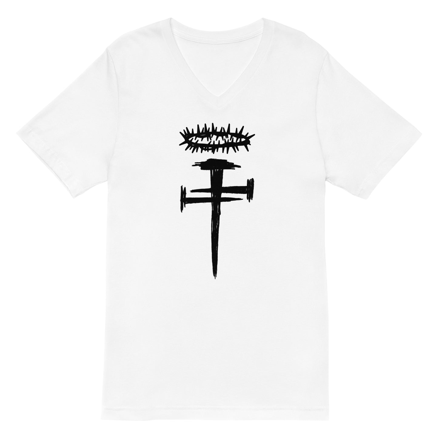 Nail Cross Crown of Thorns Unisex Short Sleeve V-Neck T-Shirt