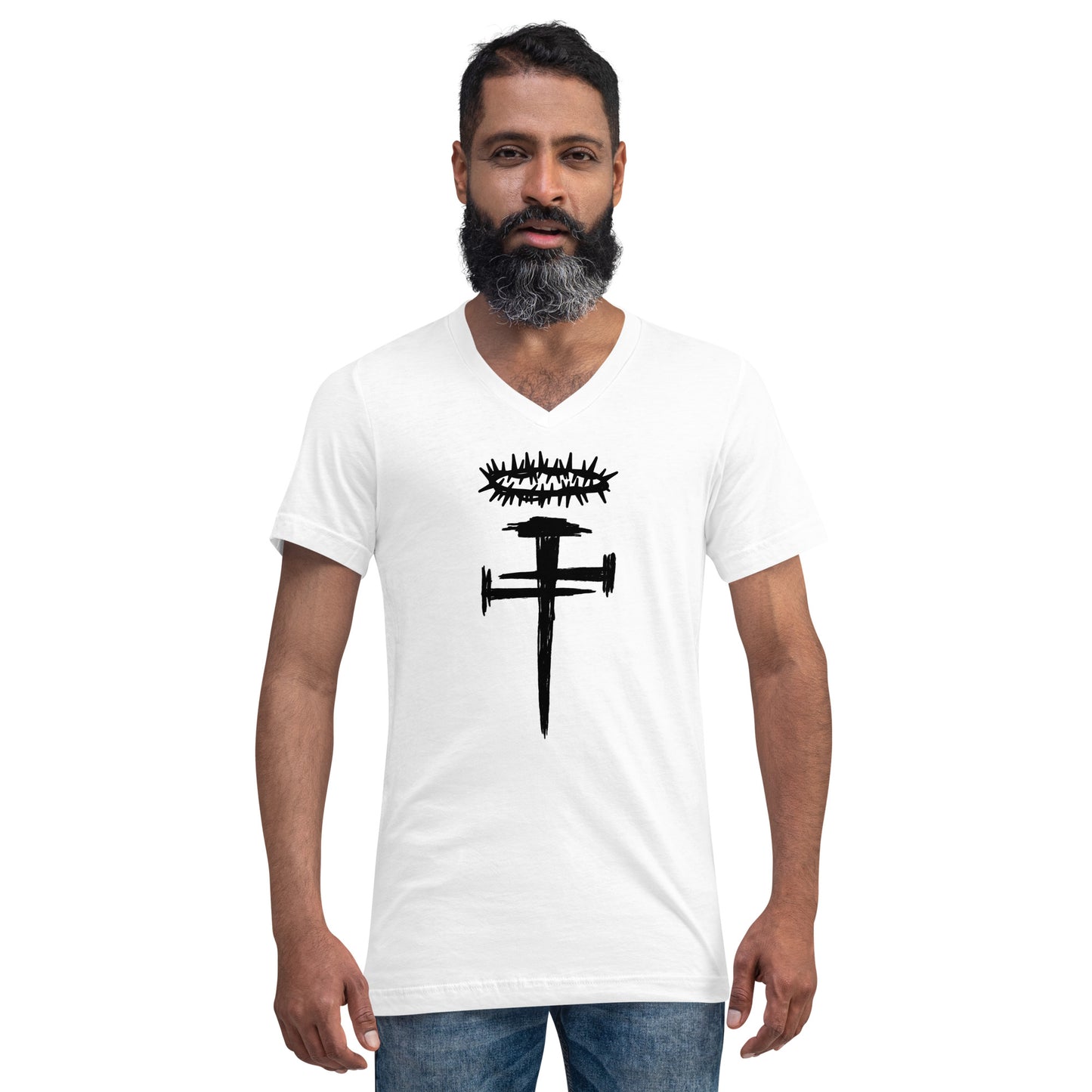 Nail Cross Crown of Thorns Unisex Short Sleeve V-Neck T-Shirt