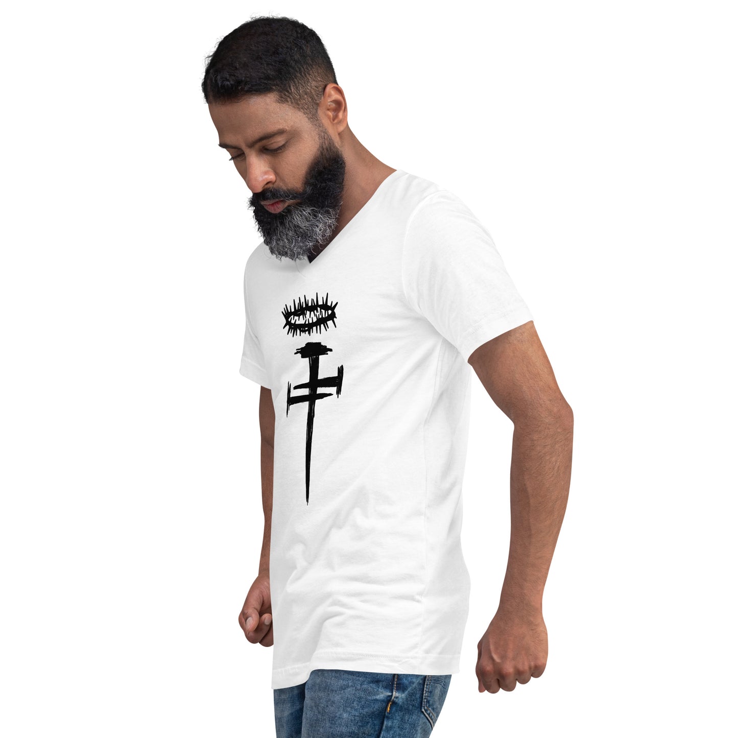 Nail Cross Crown of Thorns Unisex Short Sleeve V-Neck T-Shirt
