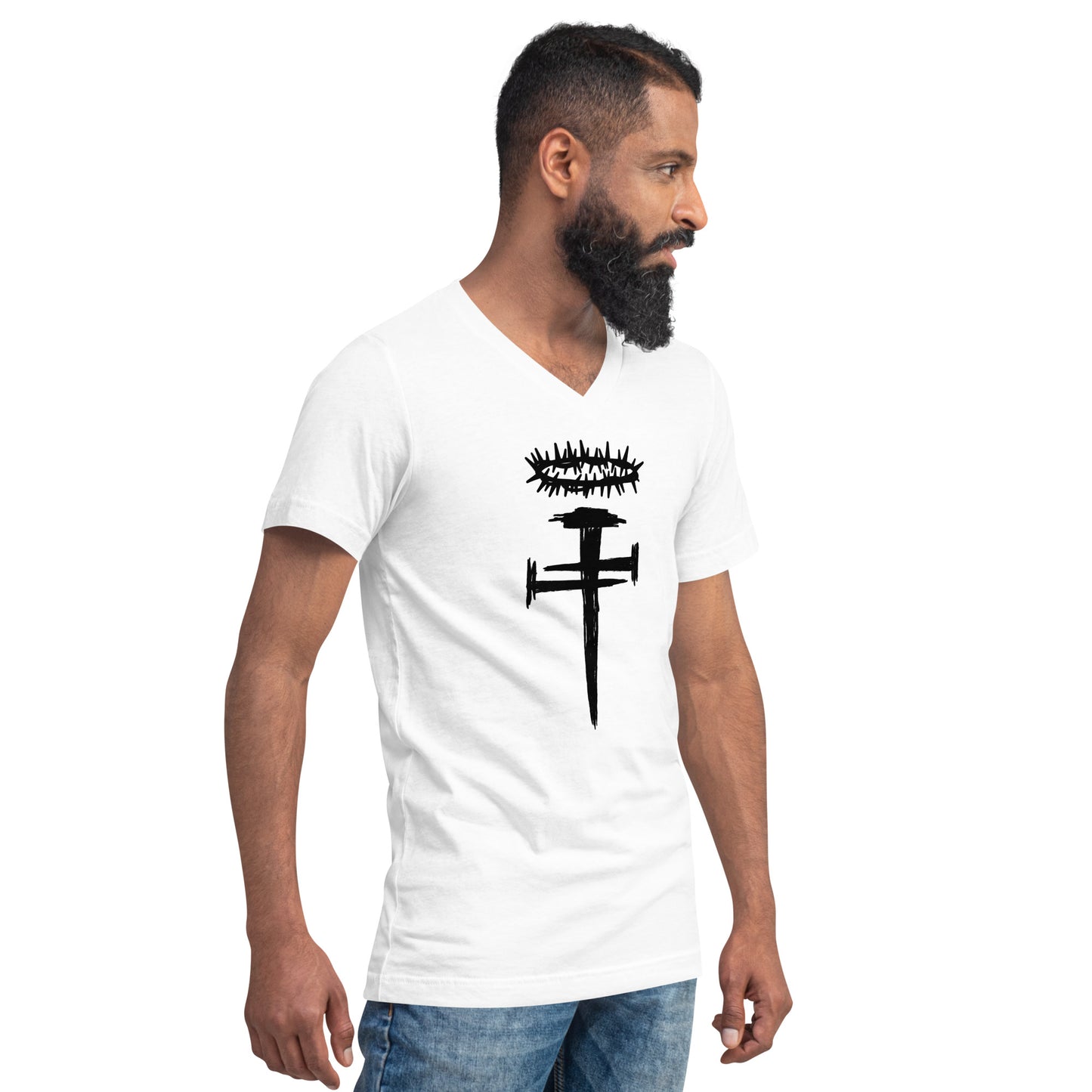 Nail Cross Crown of Thorns Unisex Short Sleeve V-Neck T-Shirt