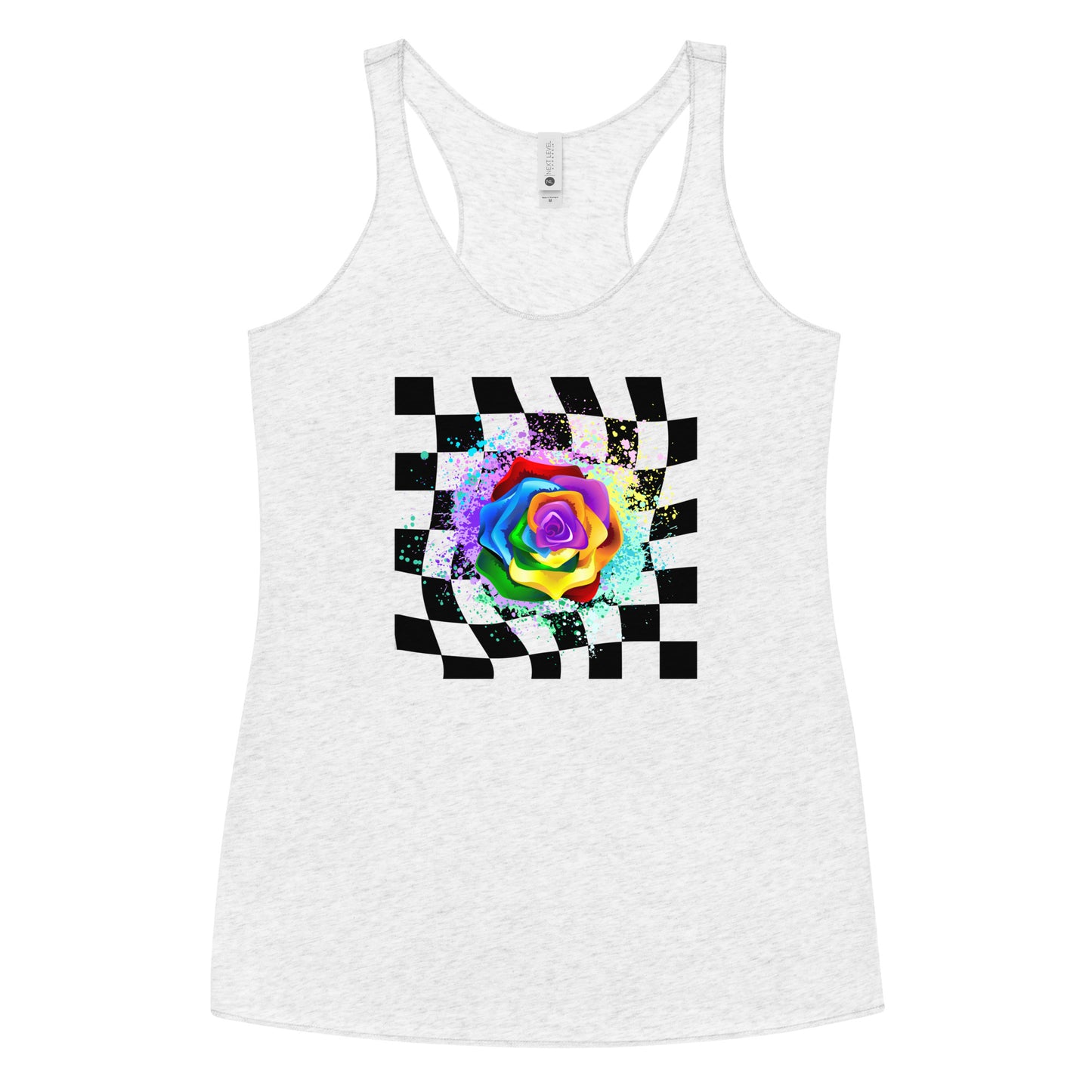 Checkered Paint Splatter Rose Women's Racerback Tank