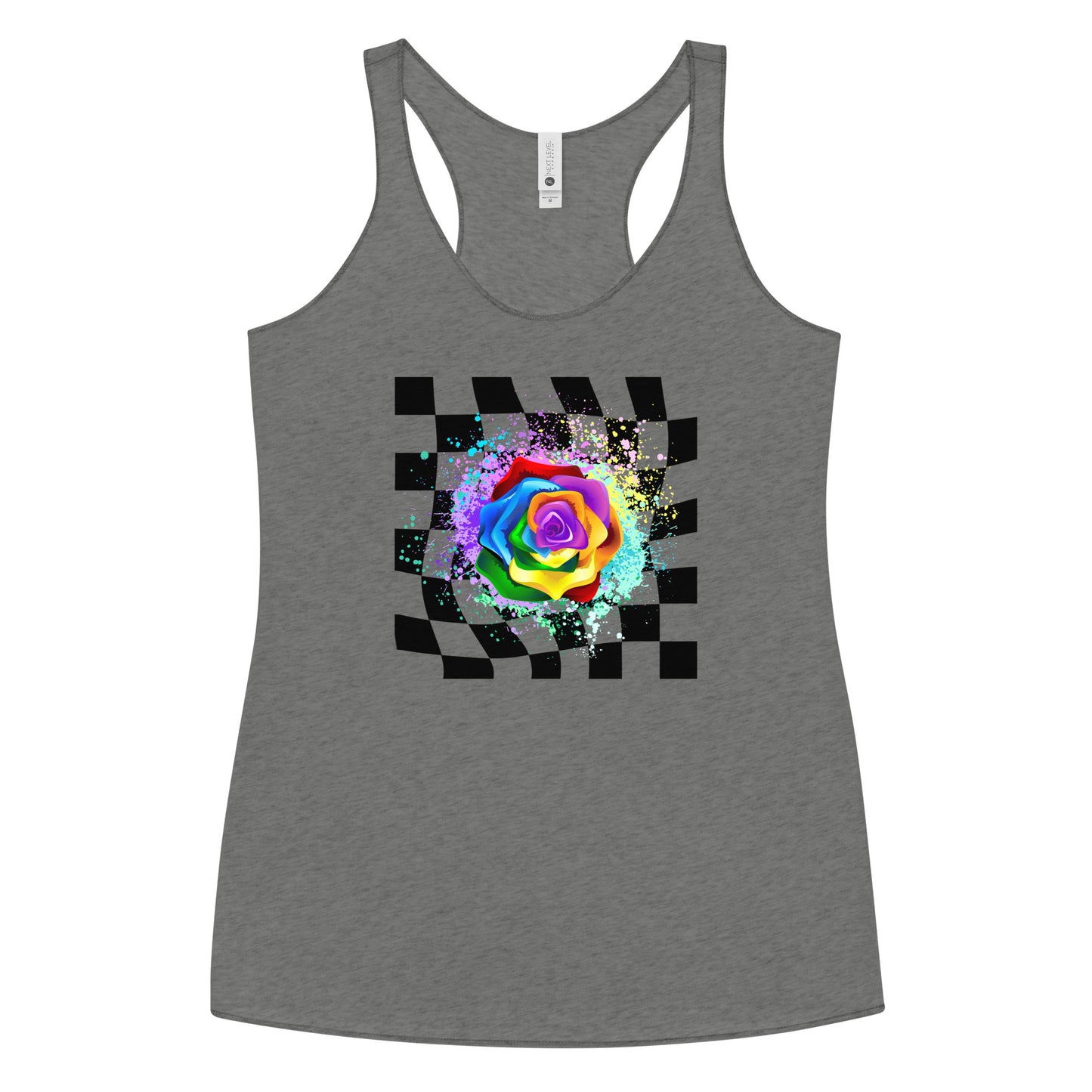 Checkered Paint Splatter Rose Women's Racerback Tank