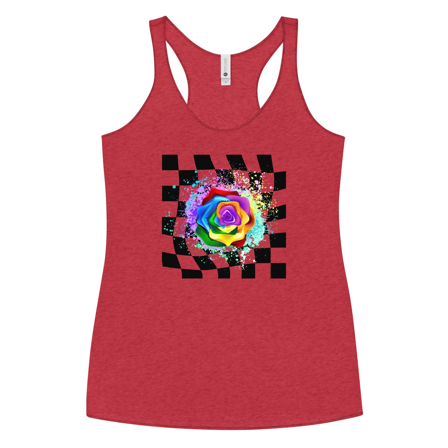 Checkered Paint Splatter Rose Women's Racerback Tank