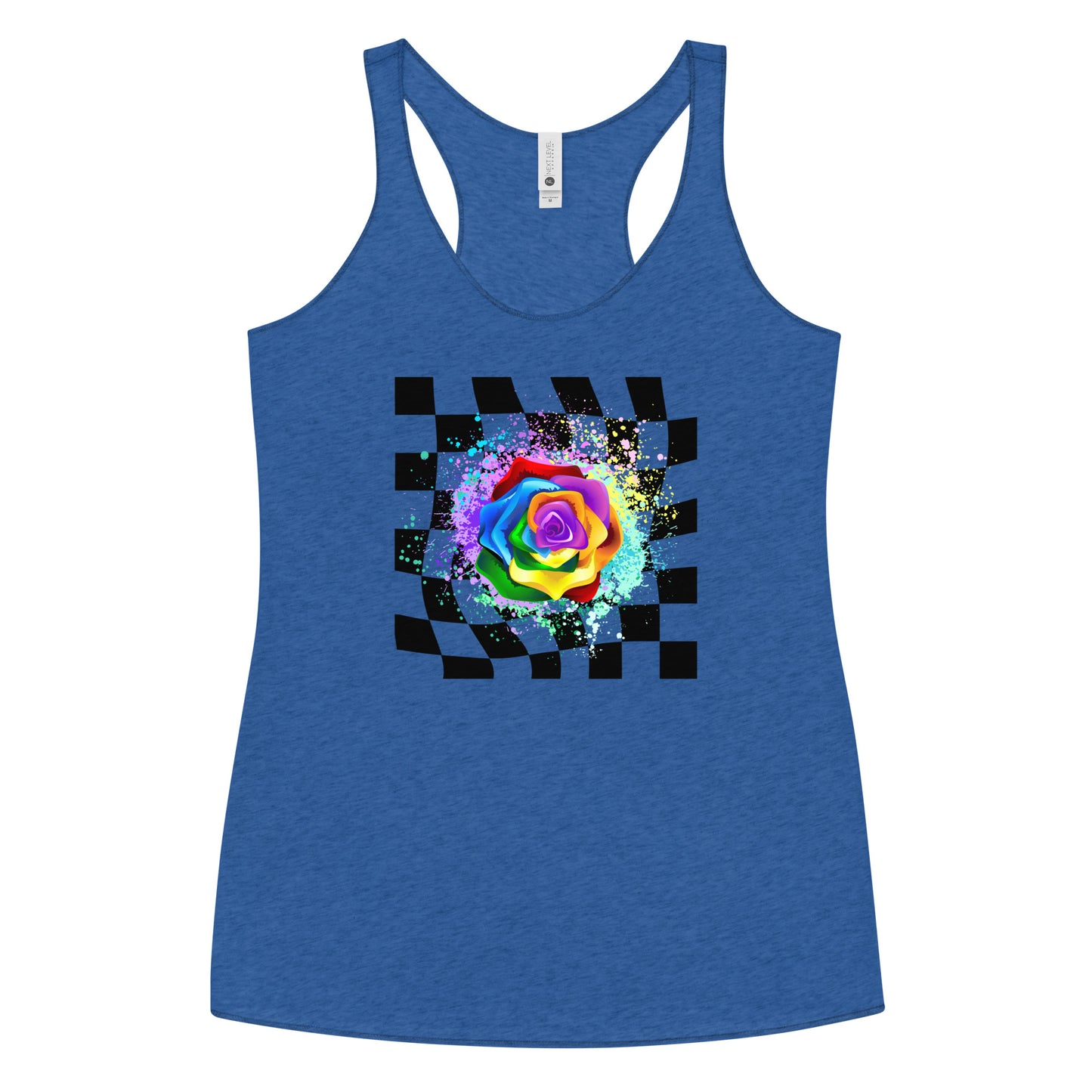 Checkered Paint Splatter Rose Women's Racerback Tank