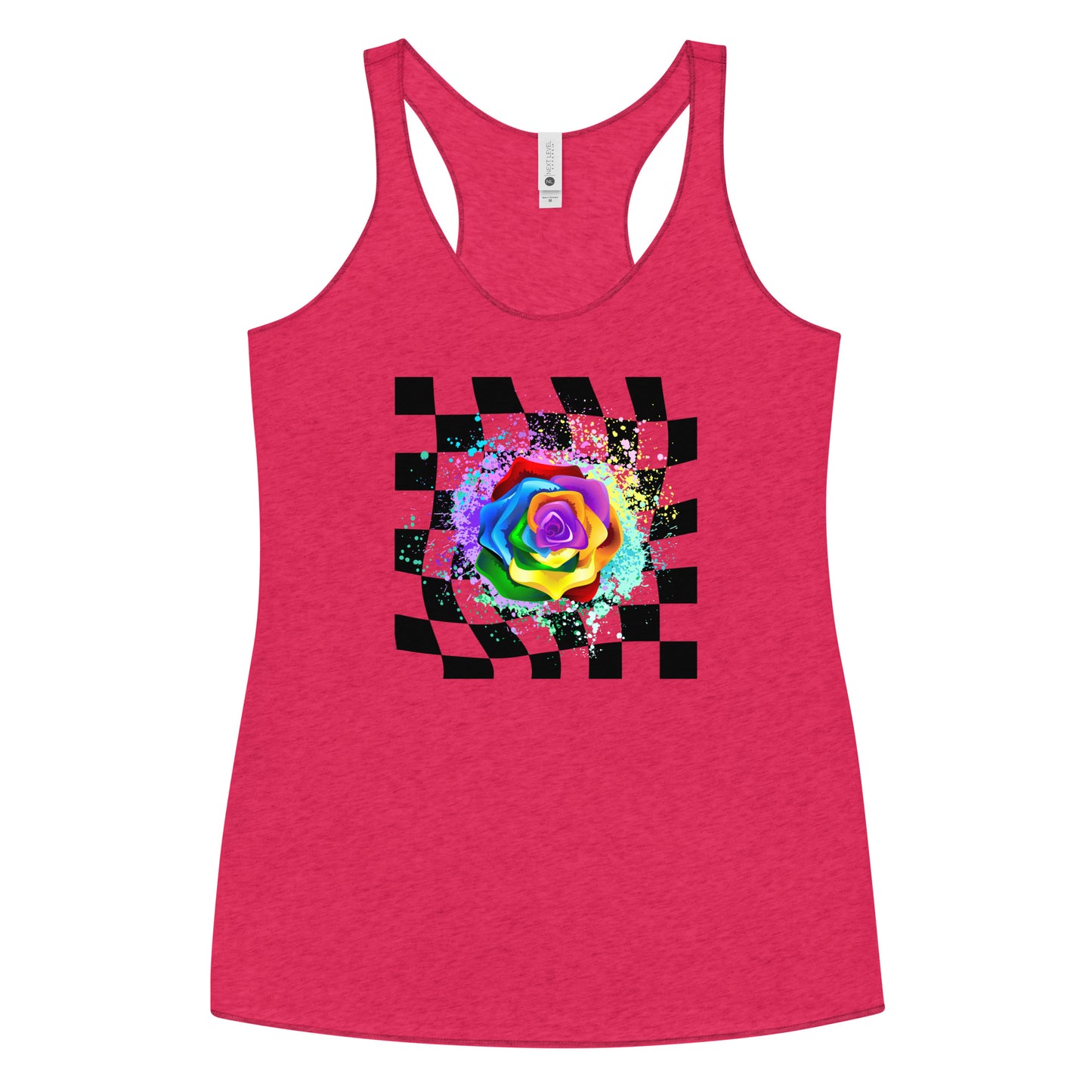 Checkered Paint Splatter Rose Women's Racerback Tank
